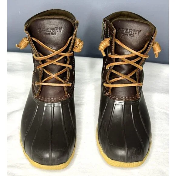 Sperry Saltwater Duck Boots Womens Size 6.5 Brown Leather Rubber Side Zip - Picture 11 of 13